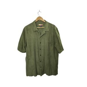 Havana Jack's Cafe Green Short Sleeve 100% Silk Short Sleeve Button-Up Shirt XL